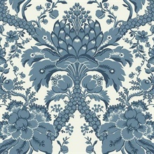 French Artichoke Blue Indigo Damask Wallpaper