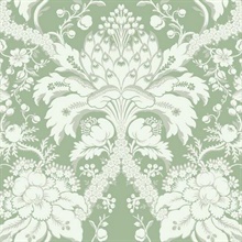French Artichoke Green Damask Wallpaper