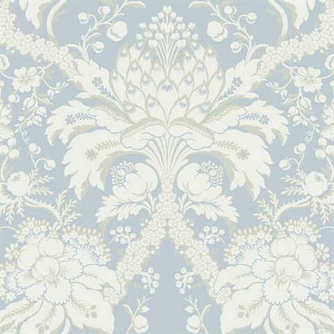 French Artichoke Periwinkle Damask Wallpaper
