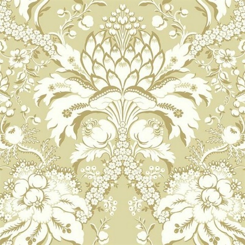 French Artichoke Yellow Damask Wallpaper