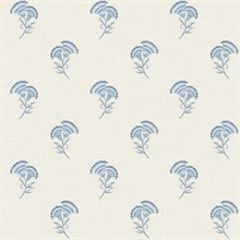 French Blue Small Lotus Branch Floral Wallpaper