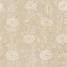 French Marigold Taupe & Gold Shimmering Floral Wallpaper