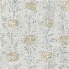 French Marigold White & Gold Shimmering Floral Wallpaper