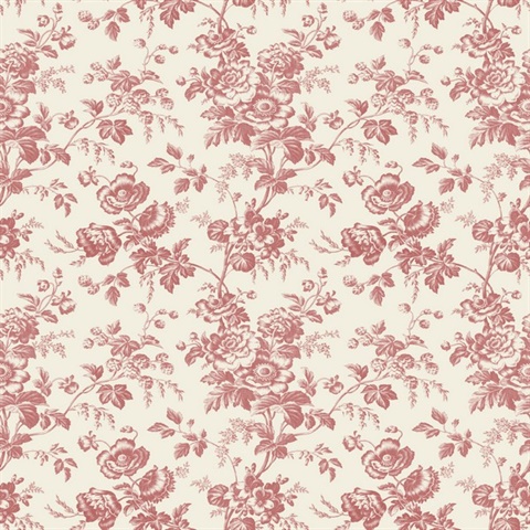 French Red Anemone French Vine Toile Wallpaper