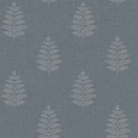 Frond Denim Leaf Wallpaper