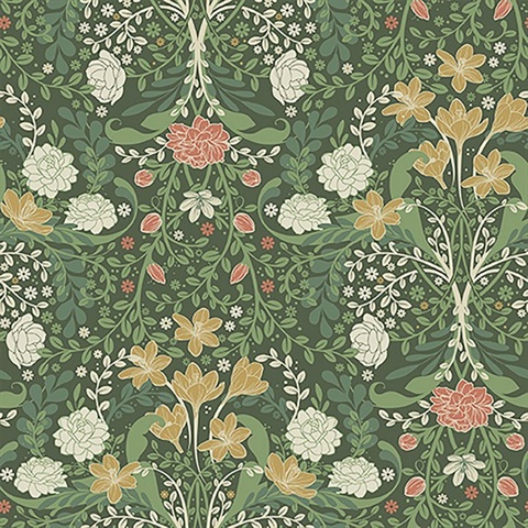 Froso Green Garden Damask Floral Wallpaper