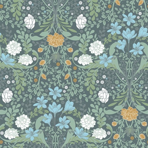 Froso Turquoise Garden Damask Floral Wallpaper