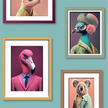 Funky Animal Portraits Green Ground Wallpaper