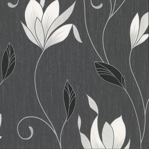 Gallagher Charcoal Floral Trail Wallpaper