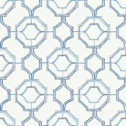 Gallina Blue Geometric Trellis Wallpaper