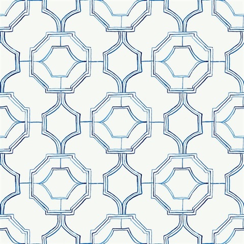 Gallina Blue Geometric Trellis Wallpaper