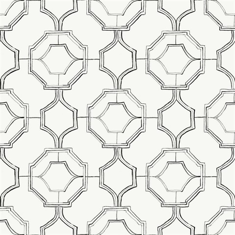Gallina Charcoal Geometric Trellis Wallpaper
