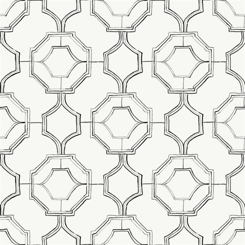 Gallina Charcoal Geometric Trellis Wallpaper