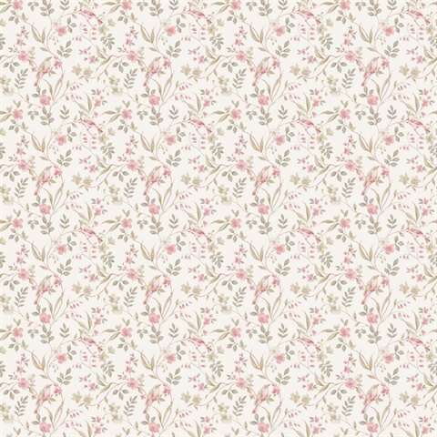 Garden Bird Pink Wallpaper