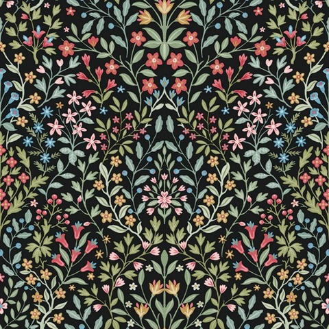 Garden Black & Multicolor Terrace Wallpaper