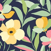 Garden Block Floral Deep Navy & Pastels Peel and Stick Wallpaper