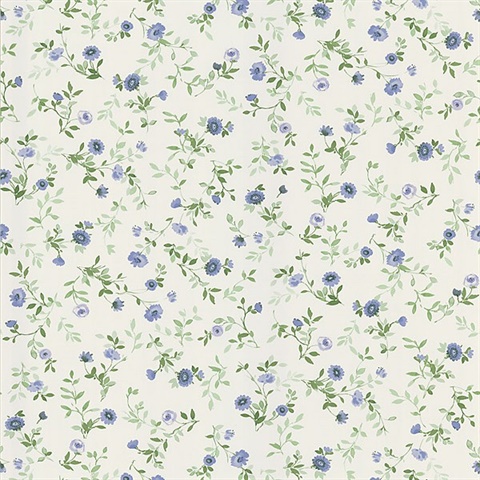 Garden Blue Wash Floral Wallpaper