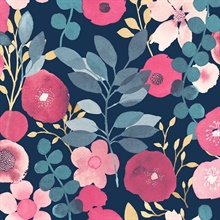 Garden Dance Floral Navy & Magenta Peel and Stick Wallpaper
