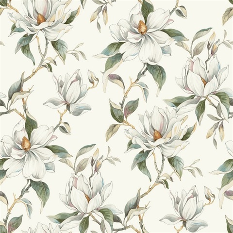 Garden Jewels White Floral Floral Trail  Wallpaper
