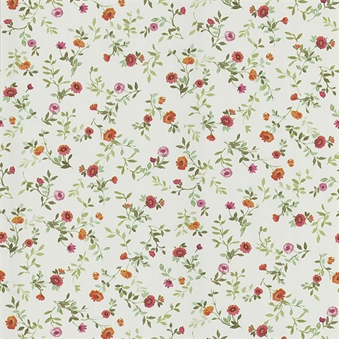 Garden Orange Wash Floral Wallpaper