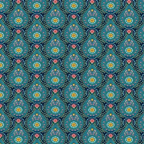 Garden Party Dark Blue Raindrops Wallpaper