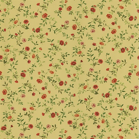 Garden Red Wash Floral Wallpaper
