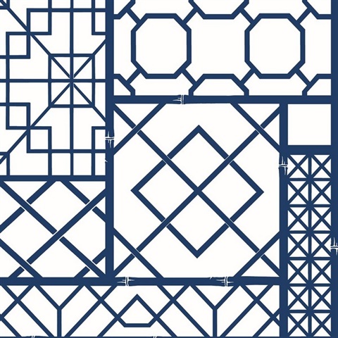 Garden Trellis Geometric Navy Blue Peel and Stick Wallpaper
