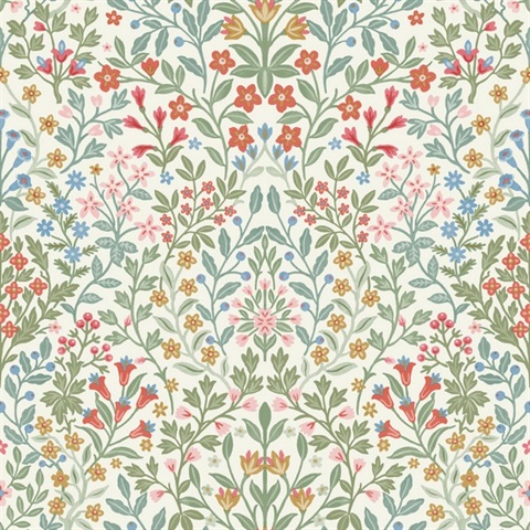 Garden White & Multicolor Terrace Wallpaper