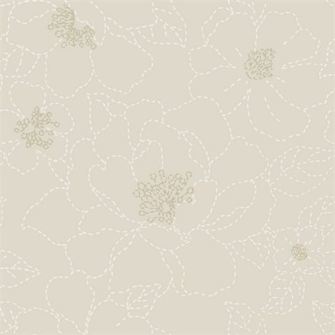 Gardena Light Grey Embroidered Floral Wallpaper