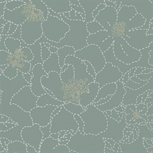 Gardena Sea Green Embroidered Floral Wallpaper