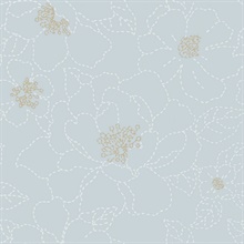 Gardena Sky Blue Embroidered Floral Wallpaper