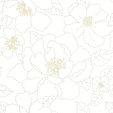 Gardena White Embroidered Floral Wallpaper