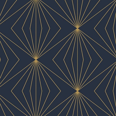 Gem Geometric Geometric Dark Blue & Metallic Gold Peel and Stick Wallp