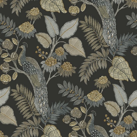Geneva Black Peacock Paradise Wallpaper