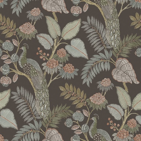 Geneva Chocolate Peacock Paradise Wallpaper