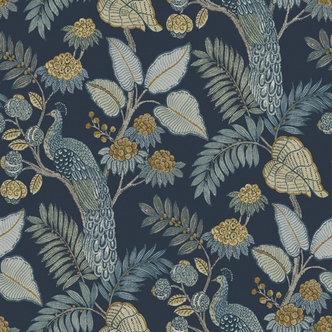 Geneva Dark Blue Peacock Paradise Wallpaper