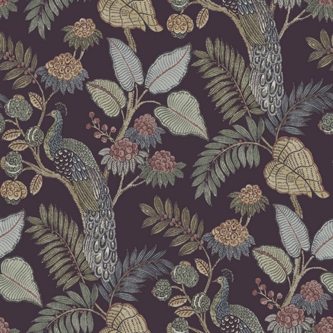 Geneva Plum Peacock Paradise Wallpaper