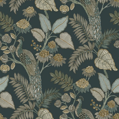 Geneva Sea Green Peacock Paradise Wallpaper