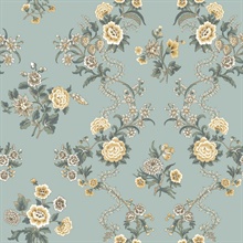 Genevieve Harbor Blue Floral Trail Wallpaper