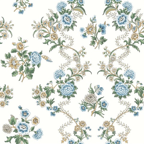 Genevieve Sapphire Floral Trail Wallpaper