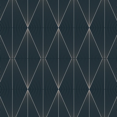 Geo Diamond Geometric Blue Denim & Pewter Peel and Stick Wallpaper