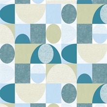 Geo Dome Turquoise, Lime & Blue Retro Wallpaper