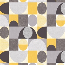 Geo Dome Yellow, Grey & Black Retro Wallpaper