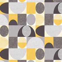 Geo Dome Yellow, Grey & Black Retro Wallpaper