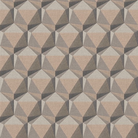 Geometric Beige Motif Hexagon Textured Fabric Wallpaper