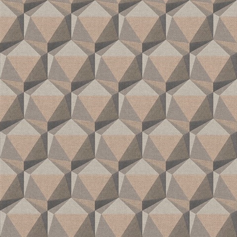 Geometric Beige Motif Hexagon Textured Fabric Wallpaper
