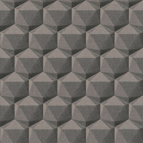 Geometric Charcoal Motif Hexagon Textured Fabric Wallpaper
