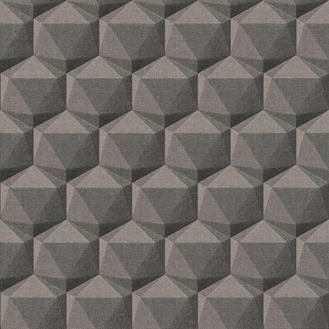 Geometric Charcoal Motif Hexagon Textured Fabric Wallpaper