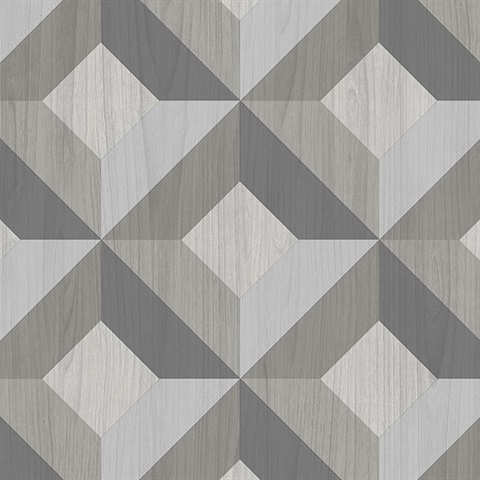 Geometric Diamonds On Faux Wood Wallpaper