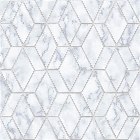 Geometric Marble Tile Grey & Metallic Silver Peel and Stick Wallpaper